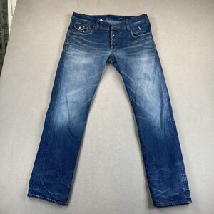 G-Star Jeans Mens 34x32 Blue Morris Low Straight Denim Made France GS01 Raw